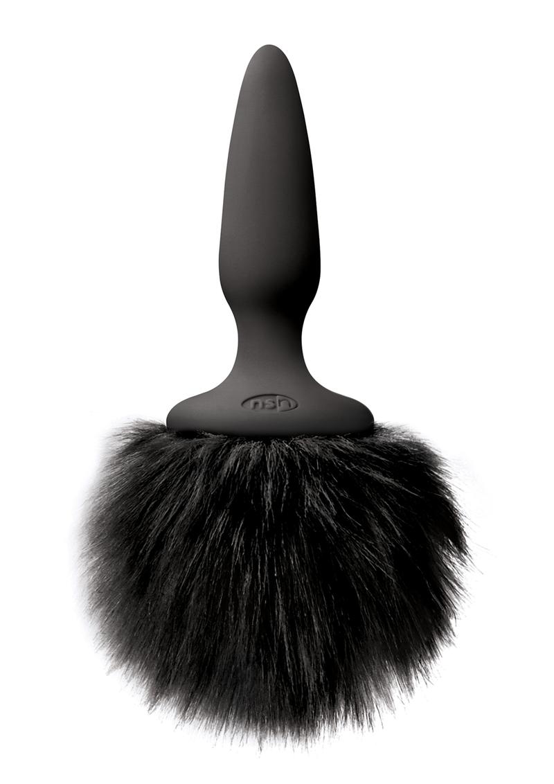 Bunny Tails Mini Silicone Butt Plug with Black Fluffy Tail