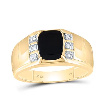 10k Yellow Gold Round Diamond Black Onyx Solitaire Ring .02 Cttw