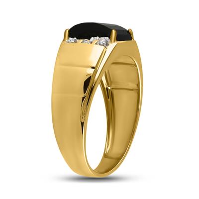 10k Yellow Gold Round Diamond Black Onyx Solitaire Ring .02 Cttw