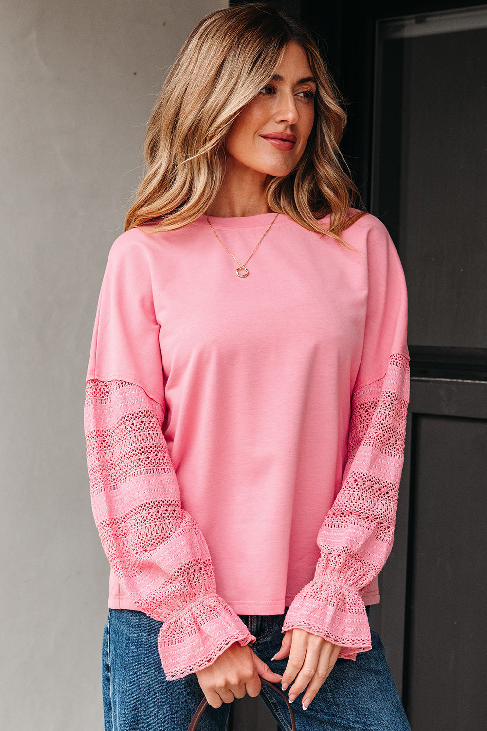Brielle Lace Ruffled Sleeve Patchwork Loose Sweatshirt