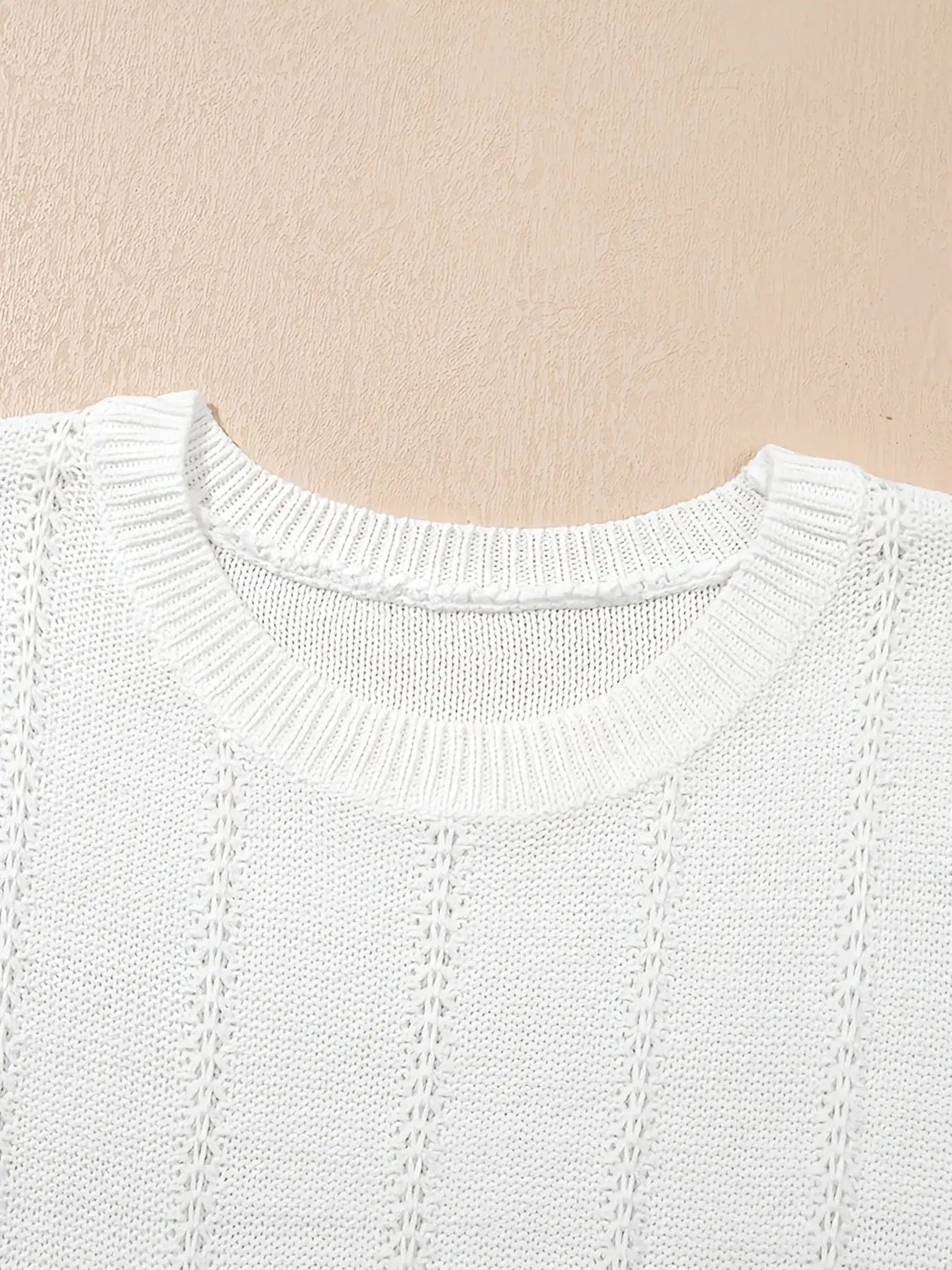 Openwork Round Neck Short Sleeve Sweater