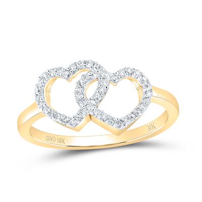 10k Yellow Gold Round Diamond Double Heart Nicoles Dream Collection Ring 1/5 Cttw
