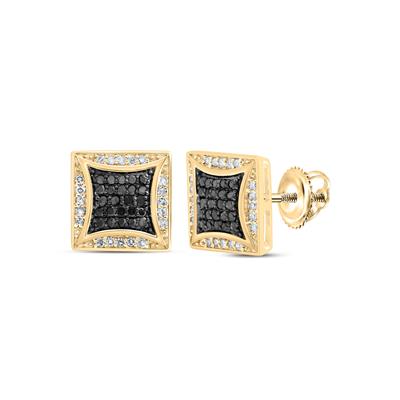 10k Yellow Gold Round Black Diamond Square Earrings 1/3 Cttw