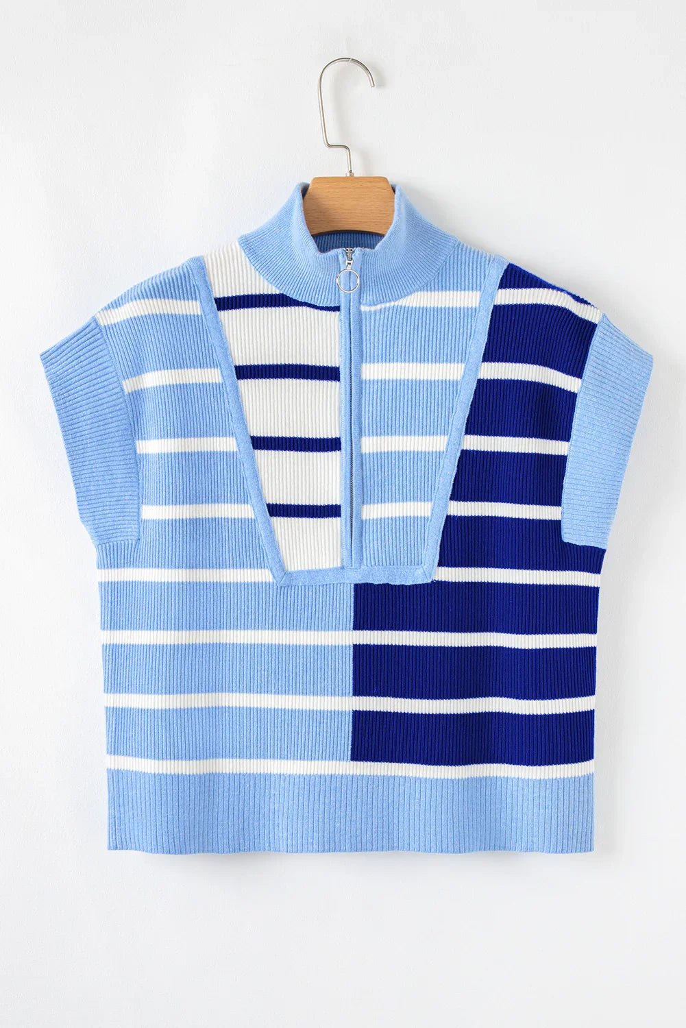 Black Stripe Quarter Zip Collar Knit Vest