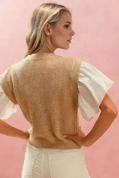 Oh Full Size Ruffled Round Neck Short Sleeve Sweater