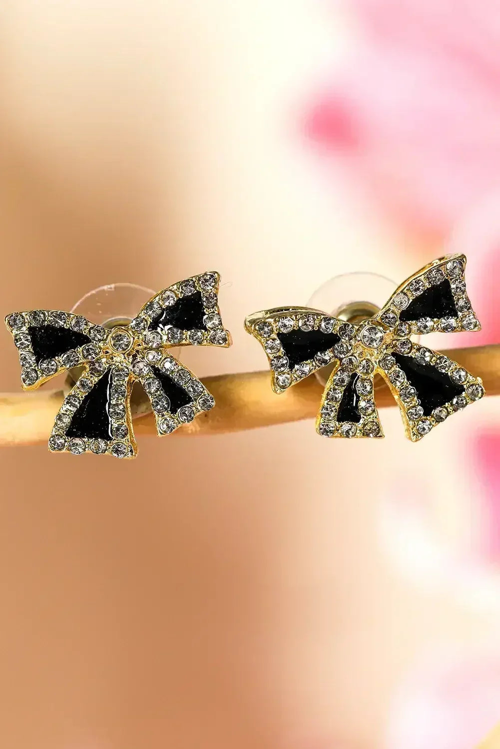 Black Rhinestone Bowknot Studs | Elegant Alloy Earrings - Femstylo