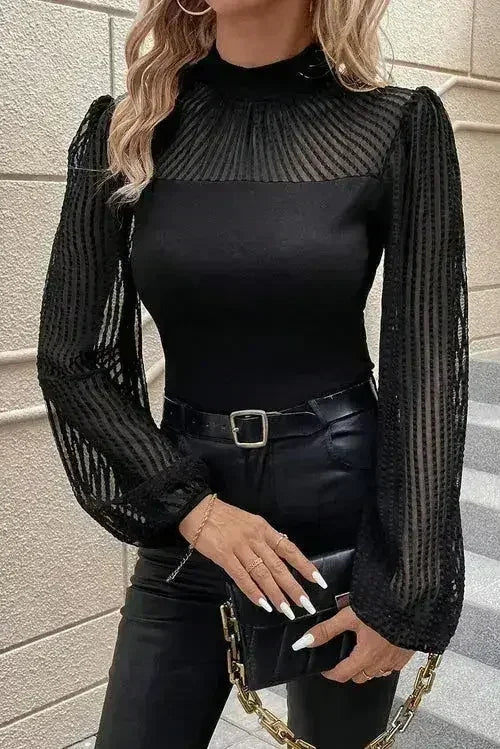 Mock Neck Long Sleeve Blouse - Stylish & Trendy Blouse