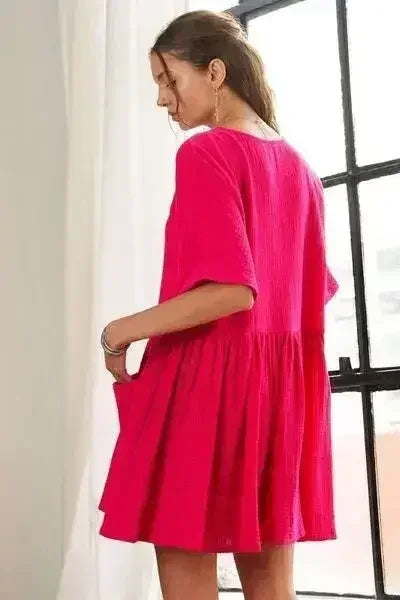 ADORA V-Neck Half Sleeve Dress with Pockets | Femstylo