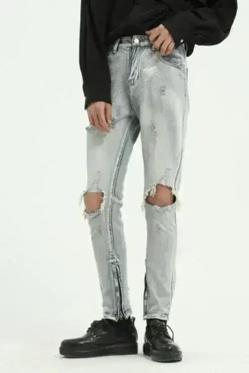 Pocketed Distressed Jeans with Side Zip