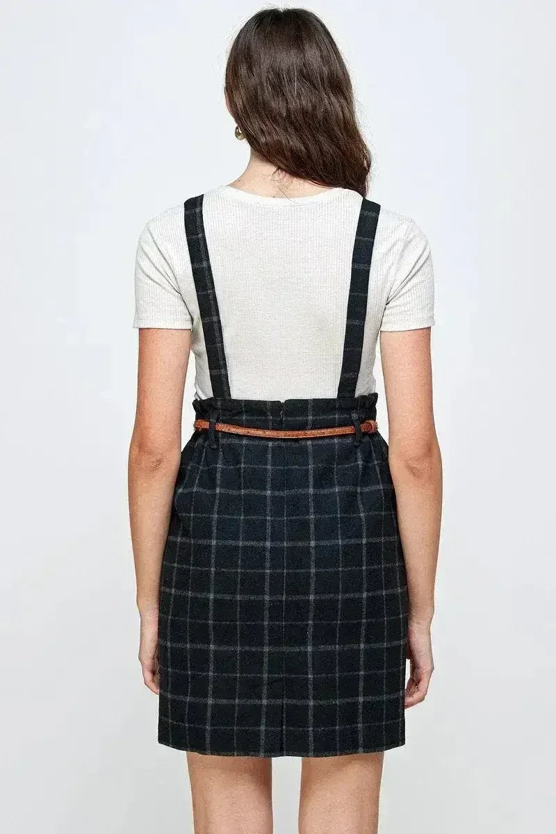 Plaid Suspender Skirt - High Waisted with Belt | Femstylo