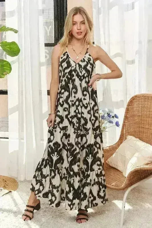 ADORA Crisscross Maxi Dress – Two-Tone V-Neck Evening Gown | Femstylo