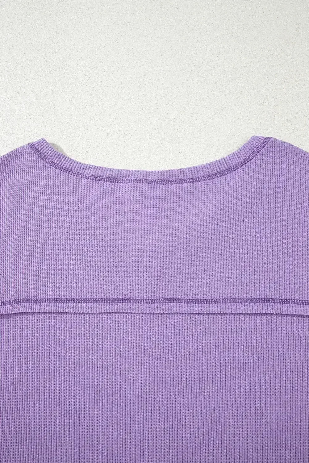 Blue Exposed Seam Drop Sleeve V Neck Waffle Textured Top