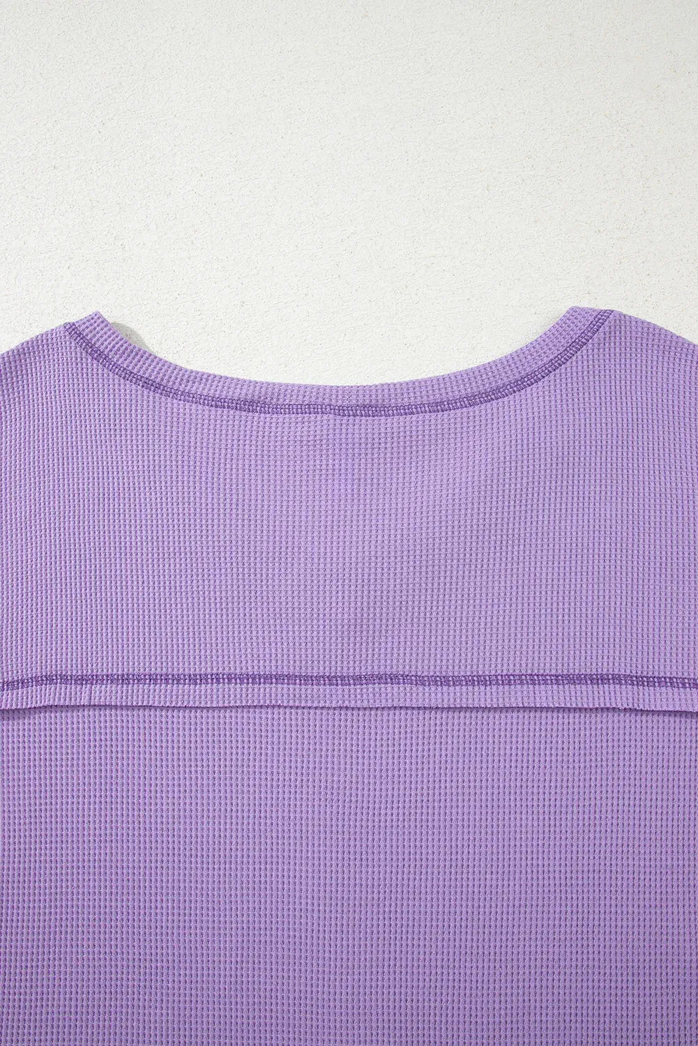 Blue Exposed Seam Drop Sleeve V Neck Waffle Textured Top