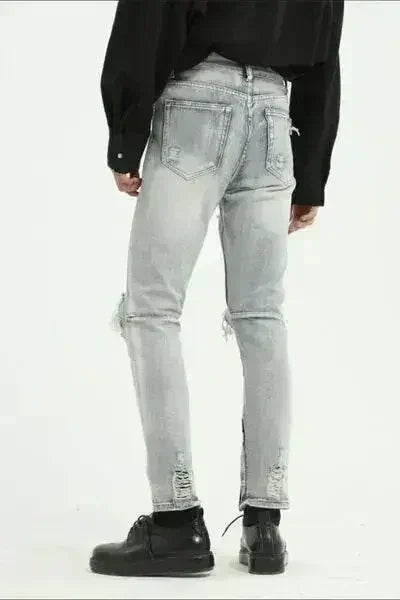 Pocketed Distressed Jeans with Side Zip