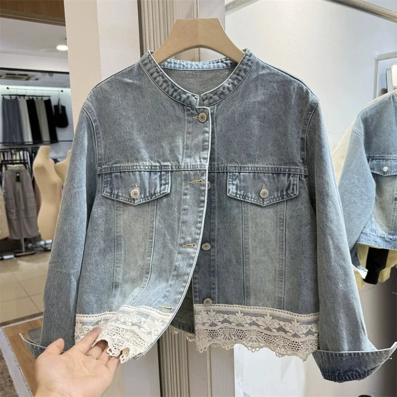 Blue Denim Top Women Autumn Classic Style Short Coat New Korean Fashion  Chic Pockets O-Neck Female Ropa De Mujer Loose Jackets