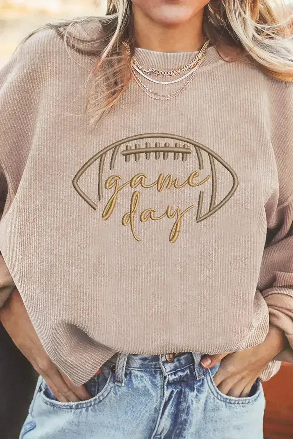 Apricot Football Graphic Sweatshirt – Drop Shoulder & Game Day Style | Femstylo
