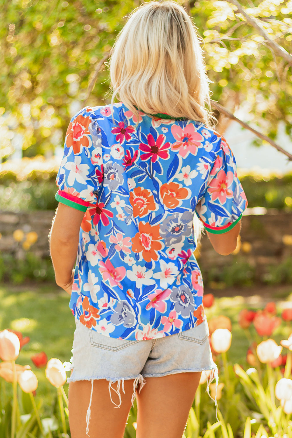 Paloma Floral Puff Sleeve Split Neck Blouse