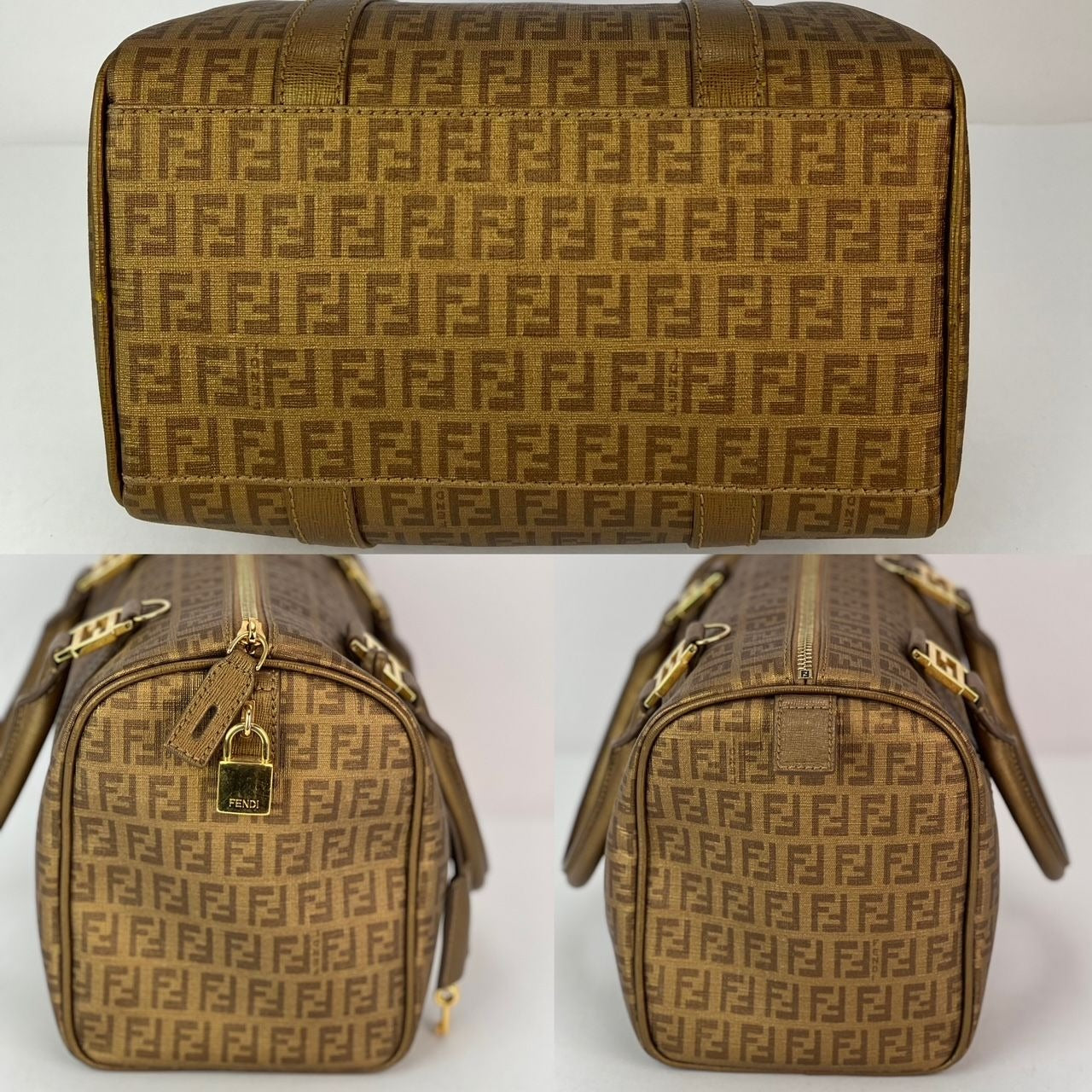 Fendi Boston Gold Coated Canvas Hand Bag