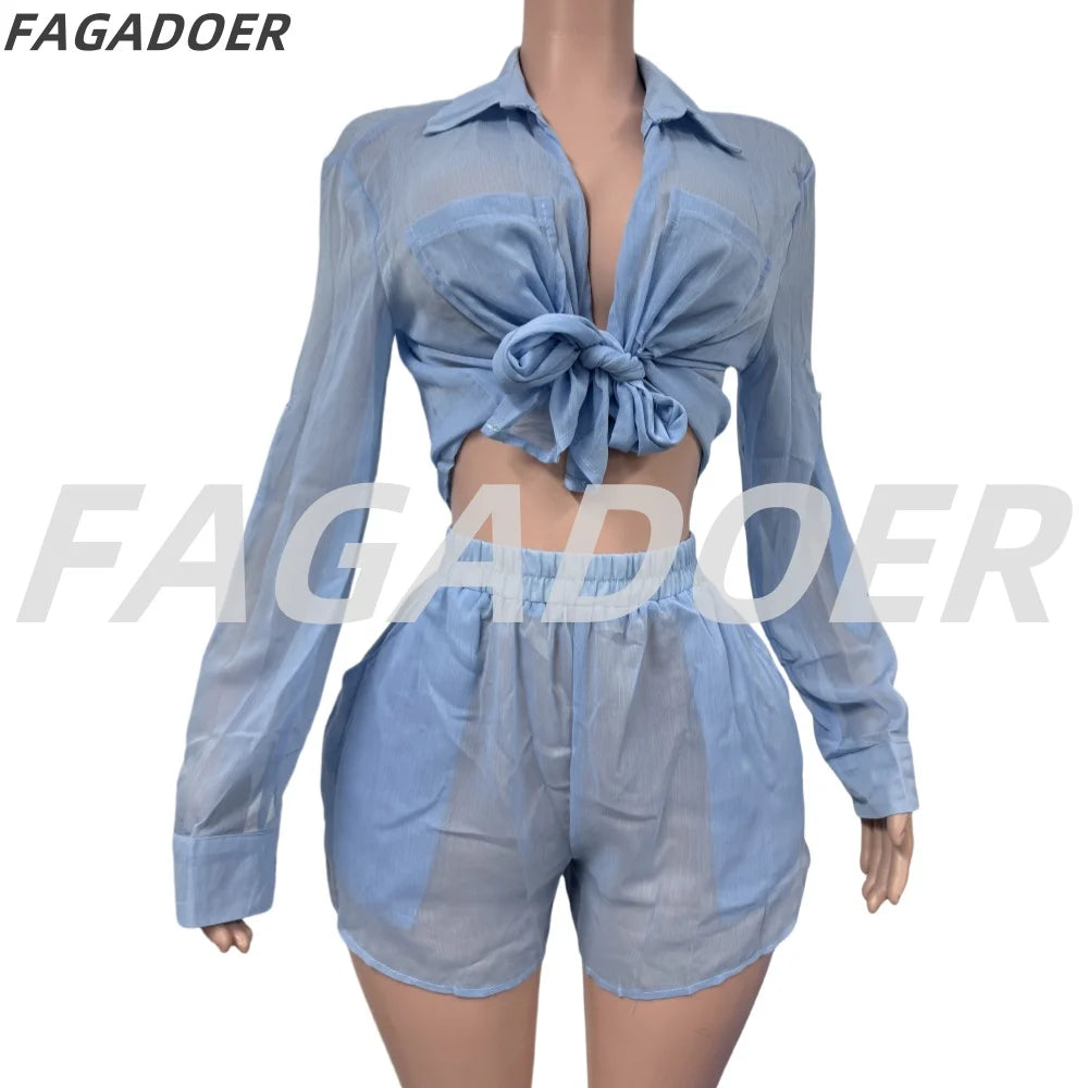 FAGADOER 2024 Fall Denim Women Set Long Sleeve Irregular Jean Coat Top and Bodycon Mini Skirt Street Two 2 Piece Set Outfits New