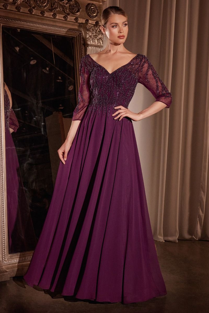 Chiffon A-Line Long Sleeve Gown