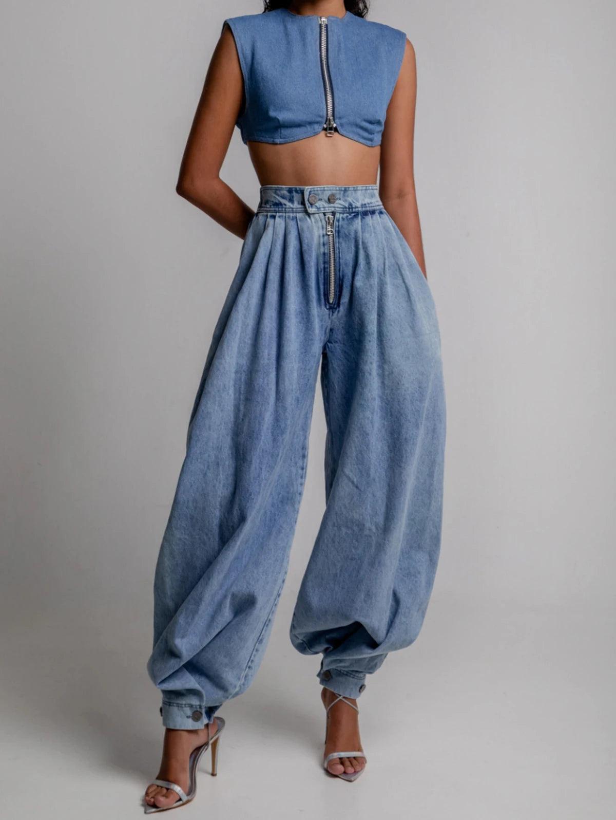 Women Spring High Waist Zipper Denim Loose Harem Trousers Jeans Female Vintage Balloon Pants Ladies Casual Denim Pants