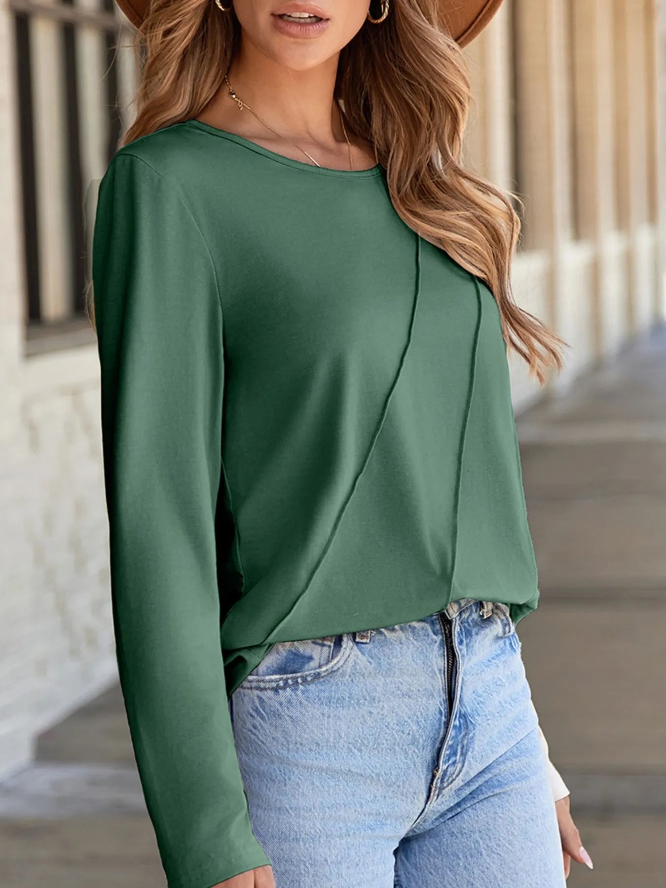 Asymmetric Seam Detail Long Sleeve Top for Women Casual