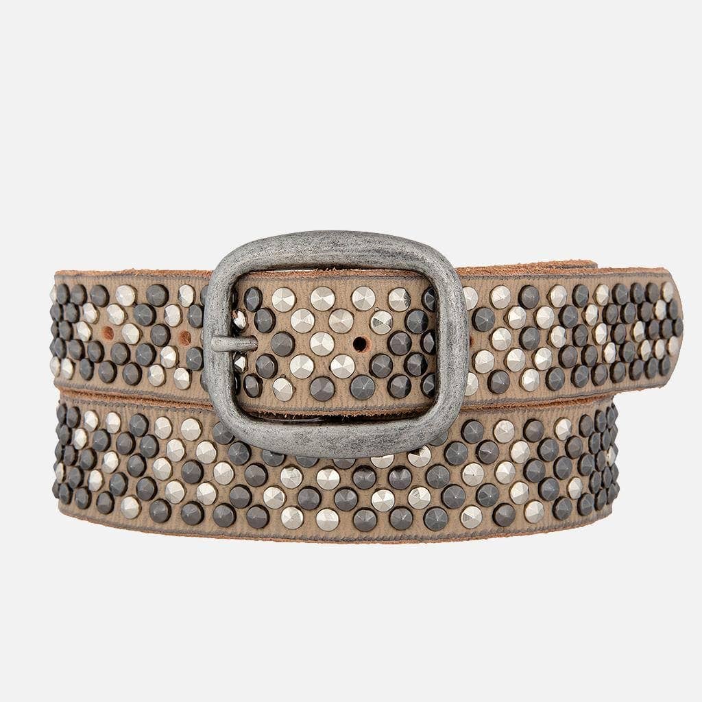 Britta | Vintage Silver Buckle Studded Leather Belt Women: Creme