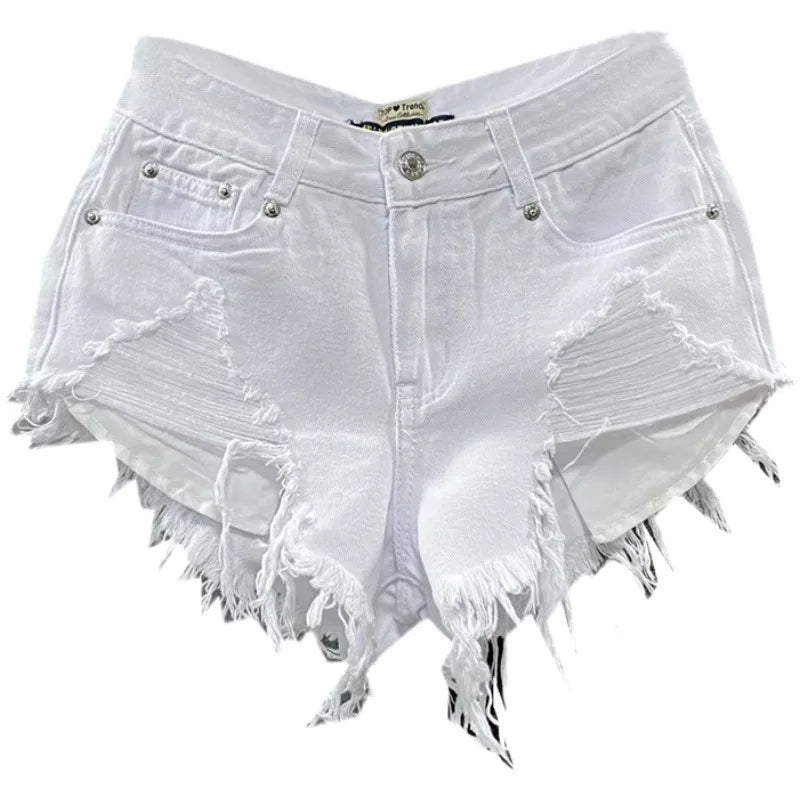 Fashion Korean White Jeans Hole Ripped Low Waist Denim Shorts Women  шорты женский