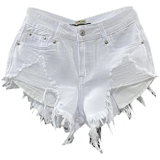 Fashion Korean White Jeans Hole Ripped Low Waist Denim Shorts Women  шорты женский