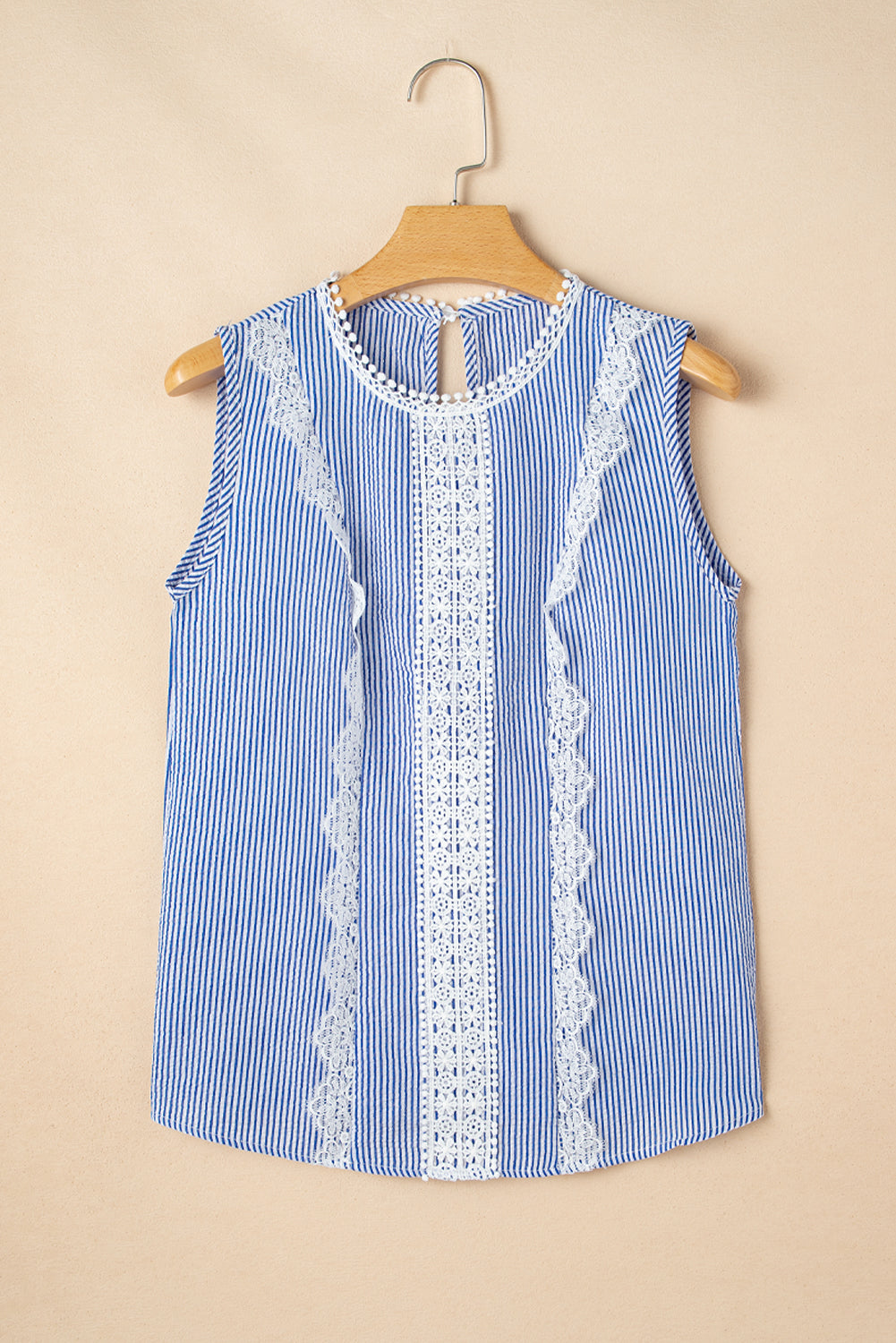 Meredith Stripe Lace Patchwork Crew Neck Tank Top