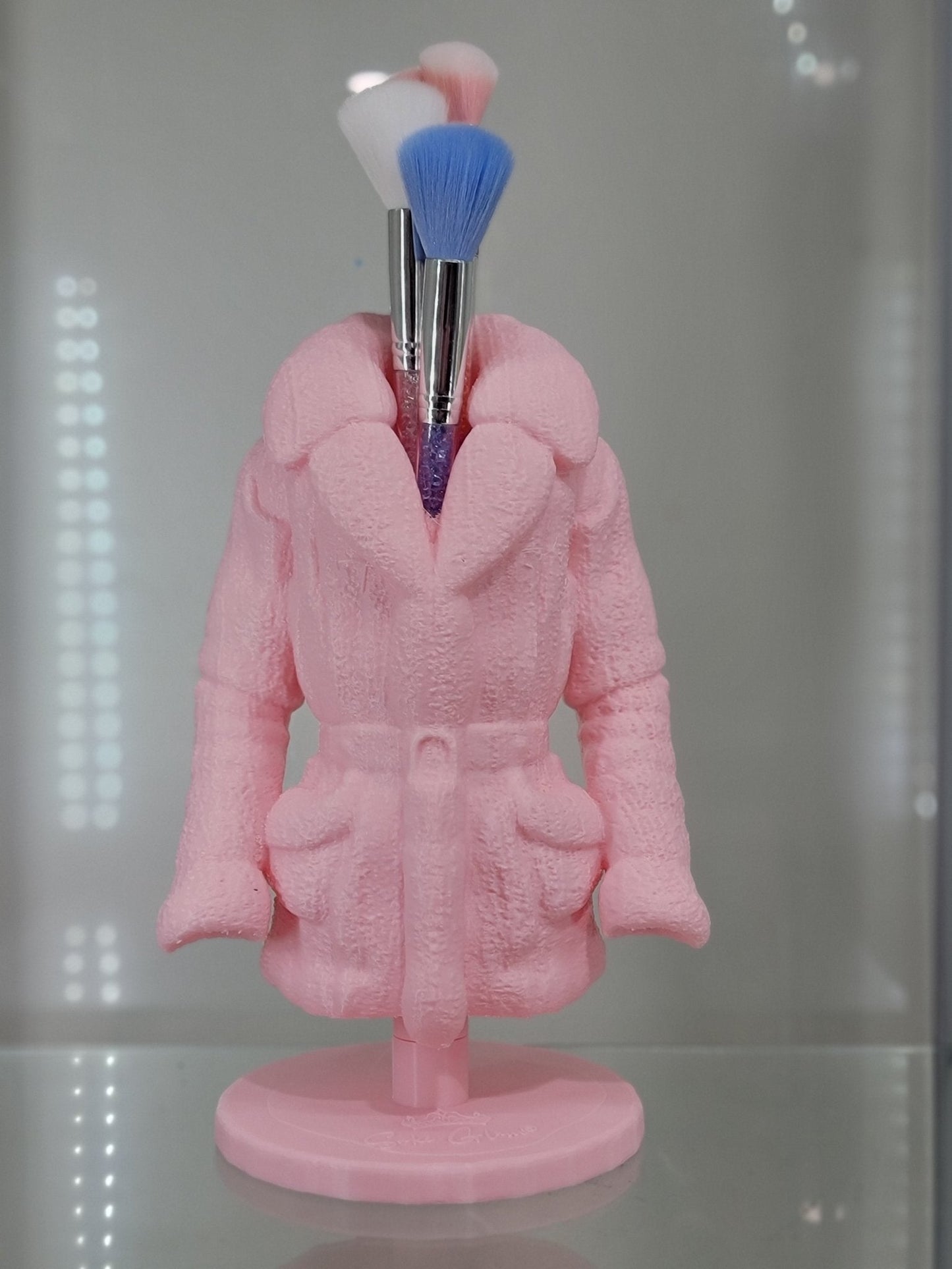 Cozy Pink Coat Makeup Brush Holder - Chic Vanity Organizer