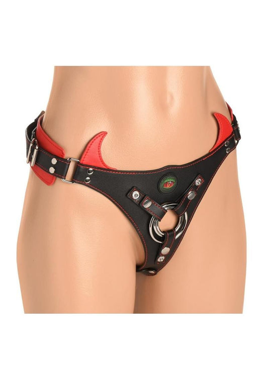 Creature Cocks Horny Devil Red and Black Adjustable Strap-On Harness