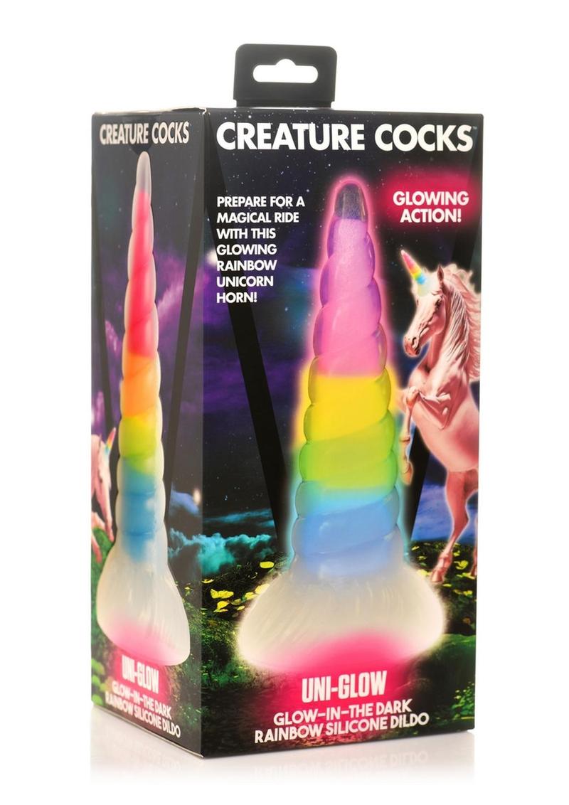 Creature Cocks Uni-Glow Glow-in-the-Dark Rainbow Silicone Dildo