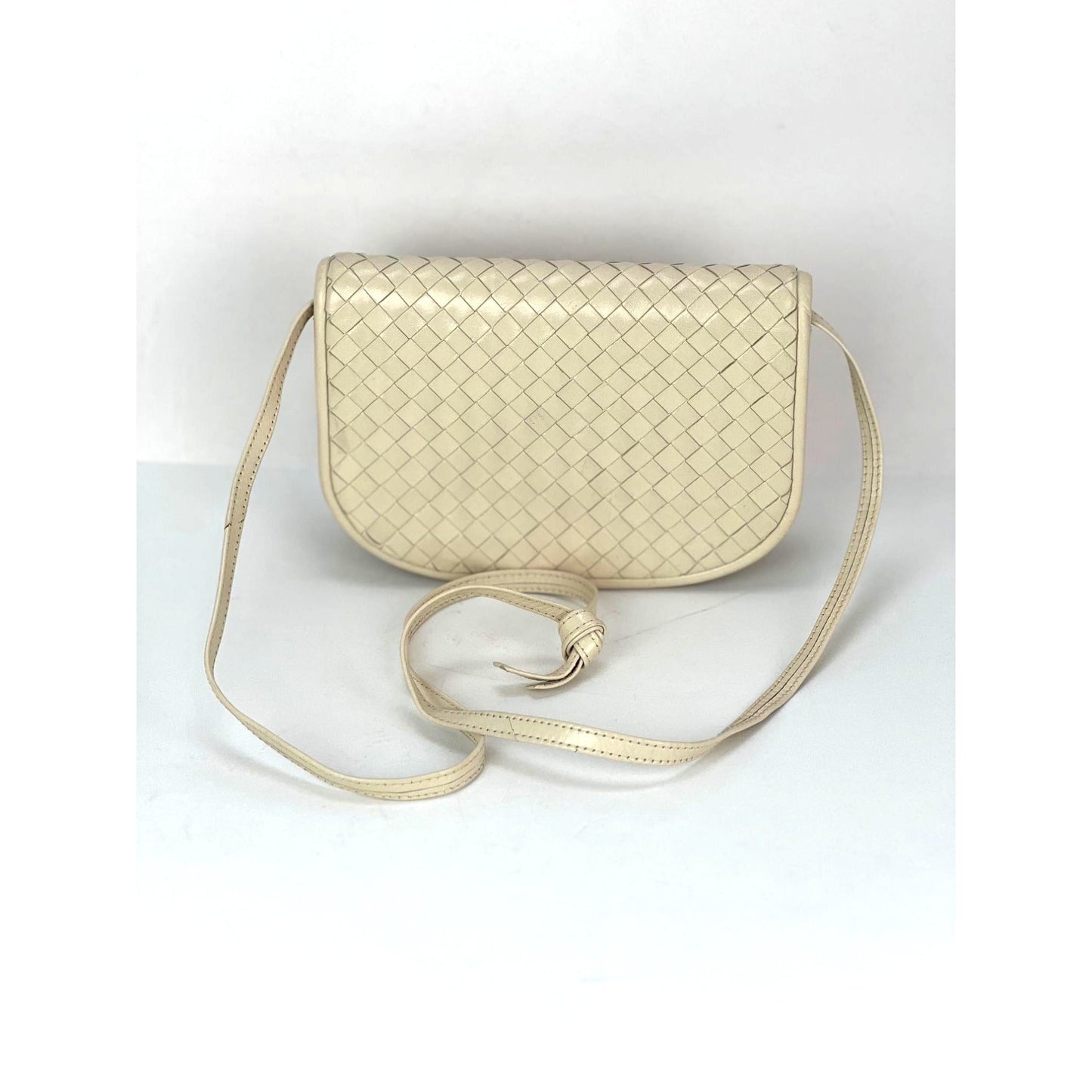 Bottega Veneta Intreciato white leather Shoulder Clutch Bag