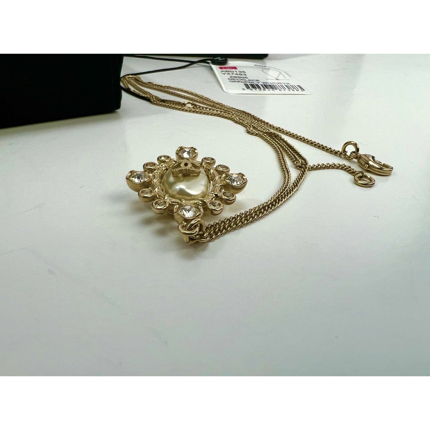 Chanel Crystal CC Necklace Gold Pearly Fashion Jewelry