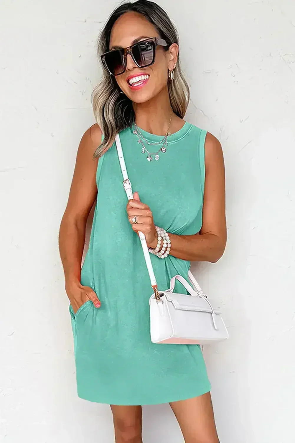 Beau Blue Mineral Wash Pocket Tank Mini Dress