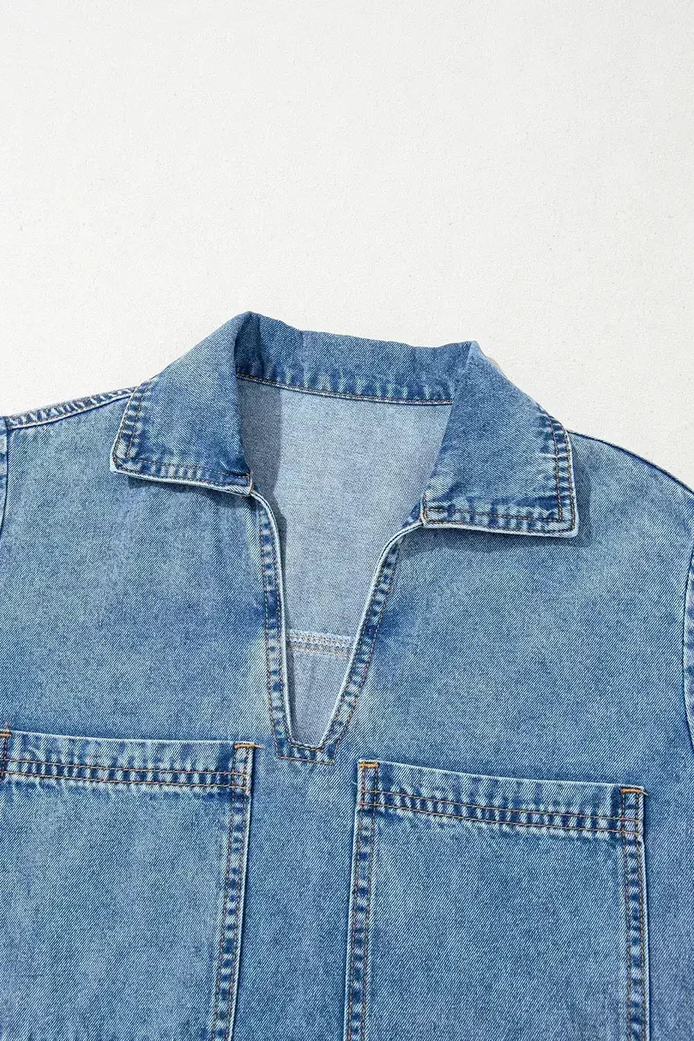 Beau Blue Short Sleeve Collared Chest Pocket Denim Mini Dress