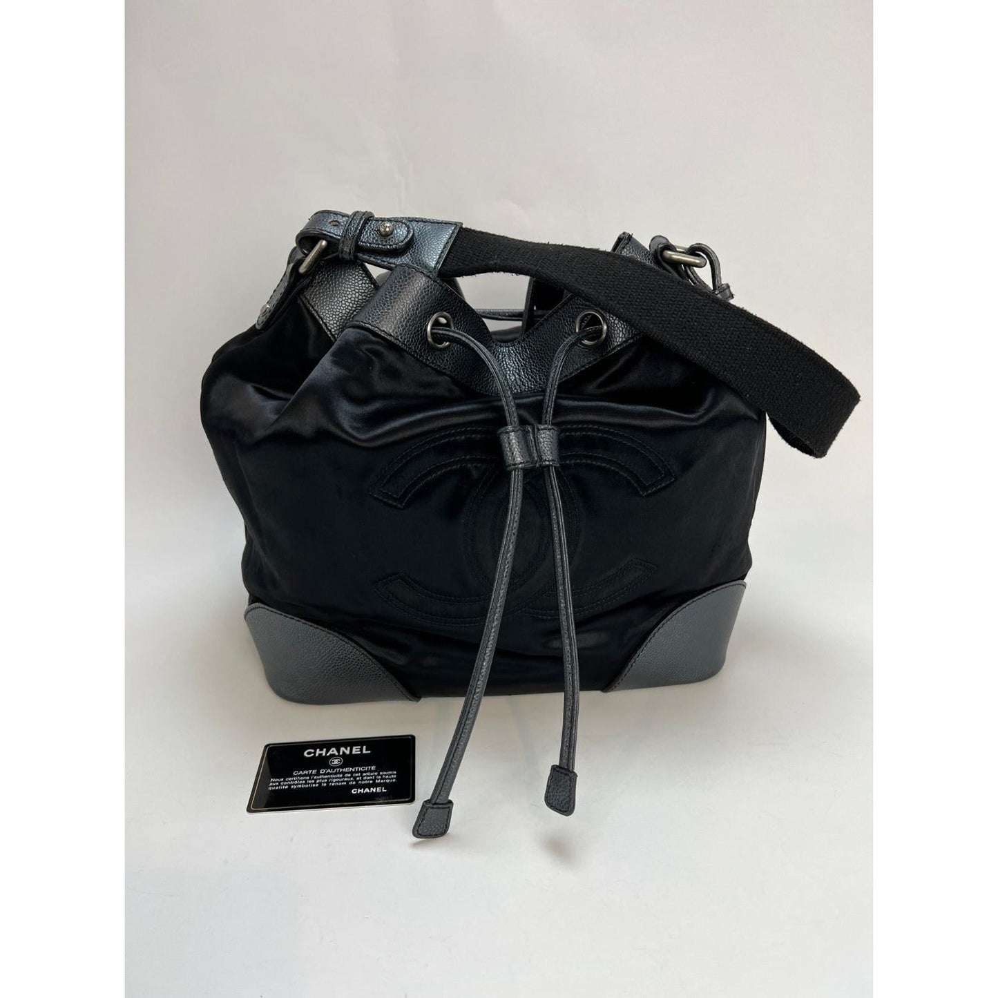 CHANEL Satin CC Large Black Bucket Shouler Bag