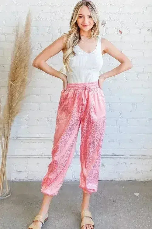 And The Why Satin Leopard Print Joggers