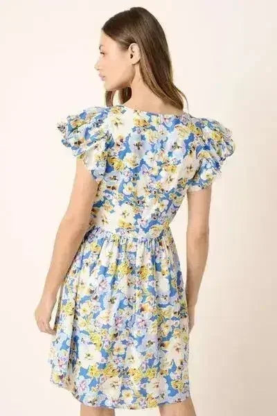 Mittoshop Floral V-Neck Cap Sleeve Mini Dress