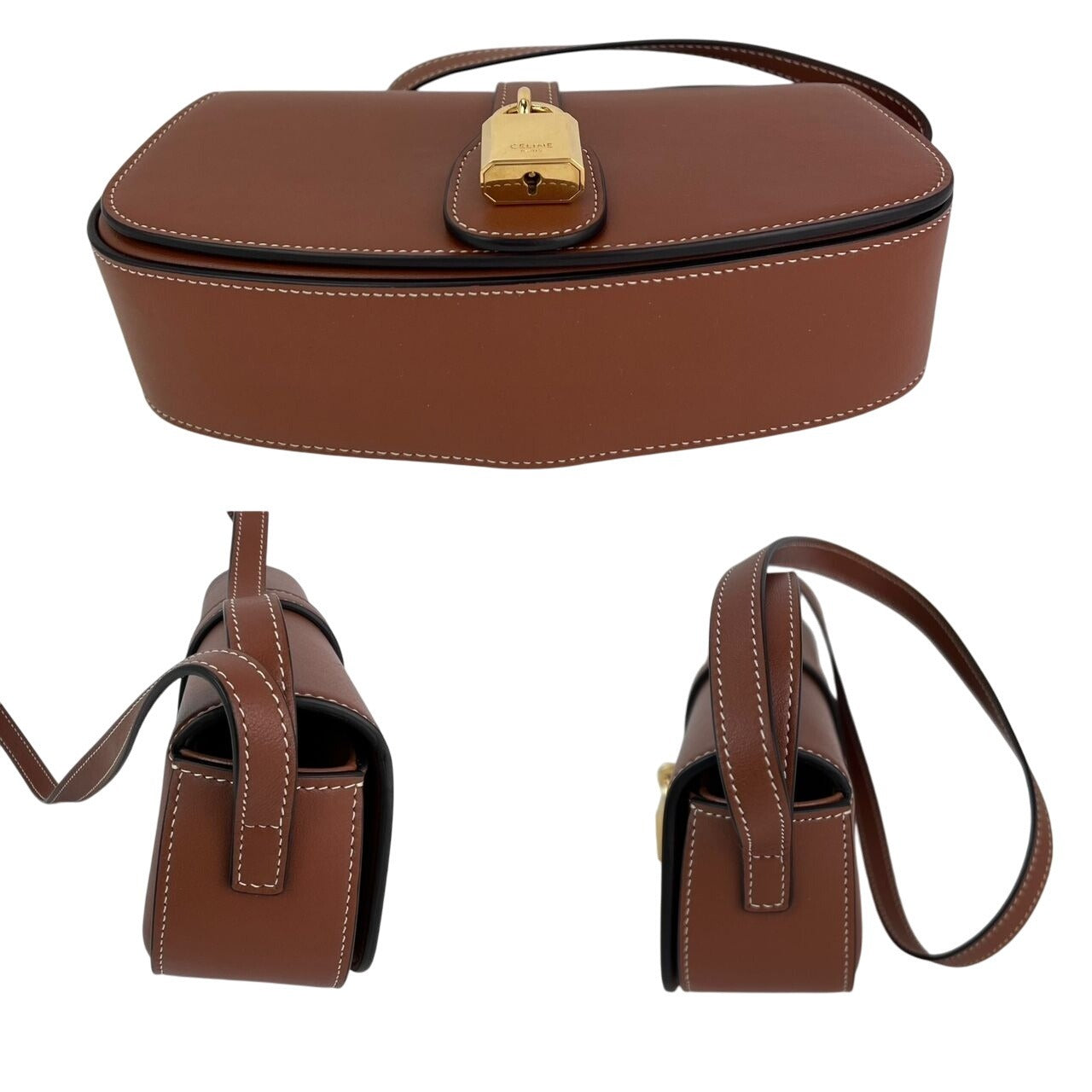 Celine Smooth Calfskin Tabou Clutch on Strap Tan Shoulder Bag