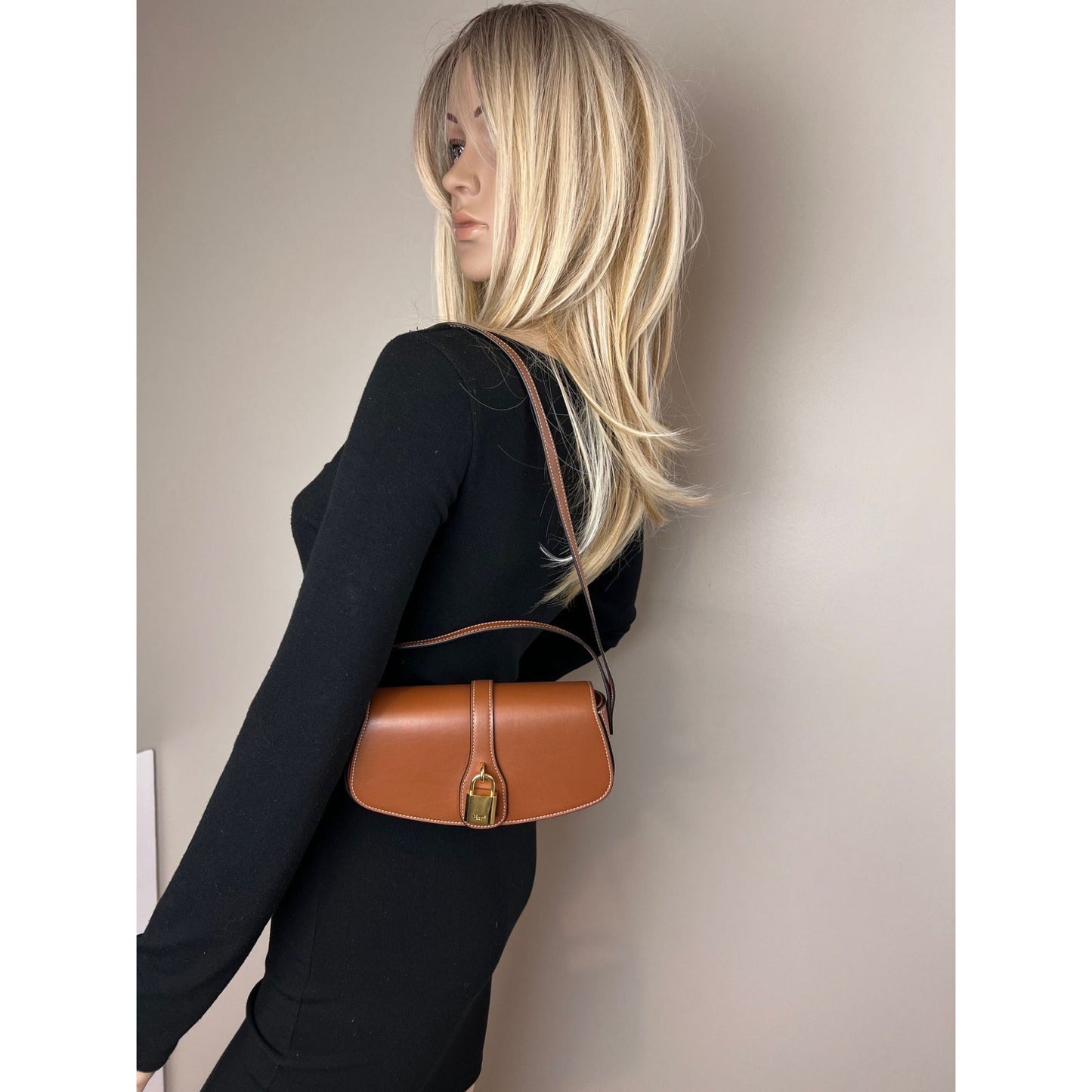 Celine Smooth Calfskin Tabou Clutch on Strap Tan Shoulder Bag