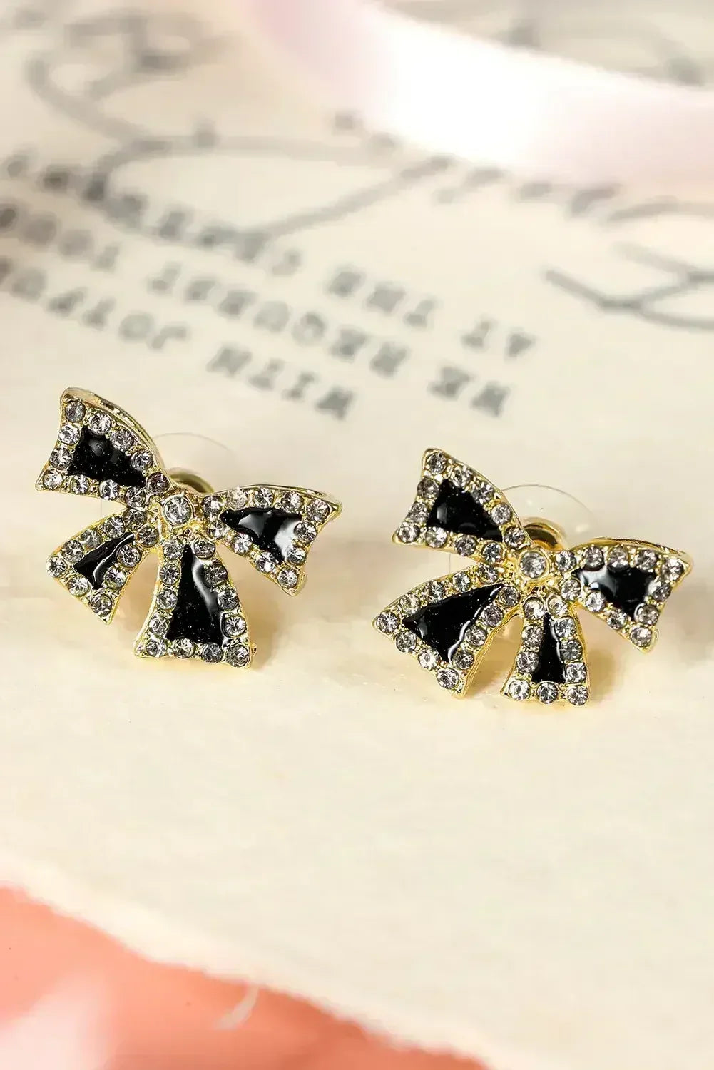 Black Rhinestone Bowknot Studs | Elegant Alloy Earrings - Femstylo