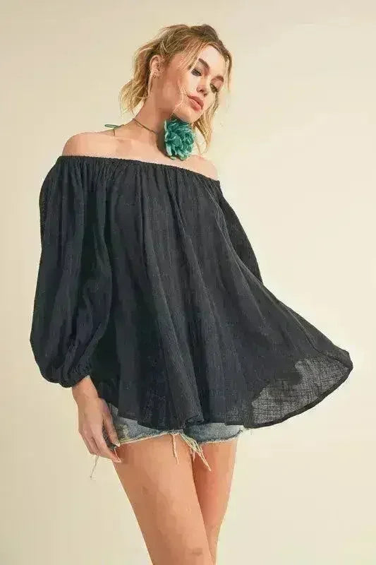 Off-Shoulder Balloon Sleeve Blouse - 100% Cotton Top | Femstylo