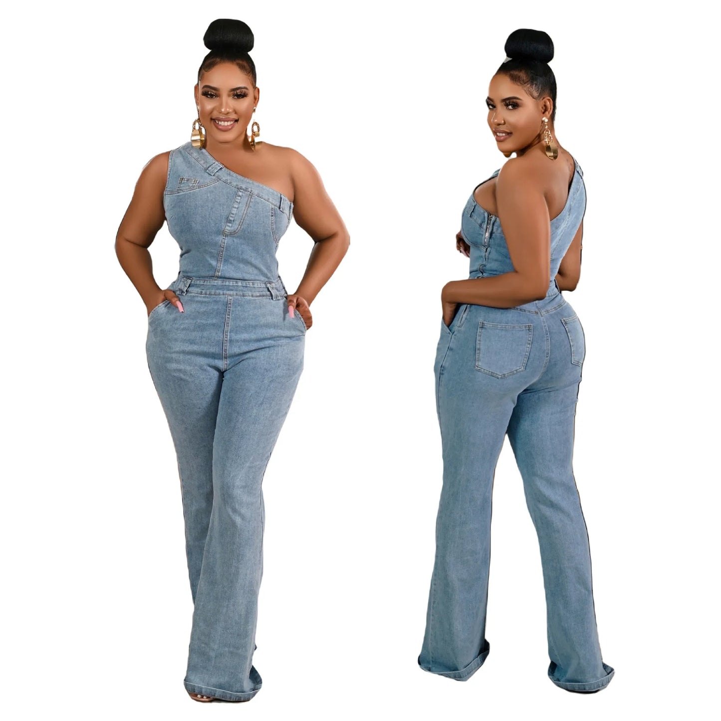 Salopette en denim pour femme, combinaison asymétrique, jean mom moulant, pantalon long évasé, taille haute, style streetwear Y2K, coupe slim 