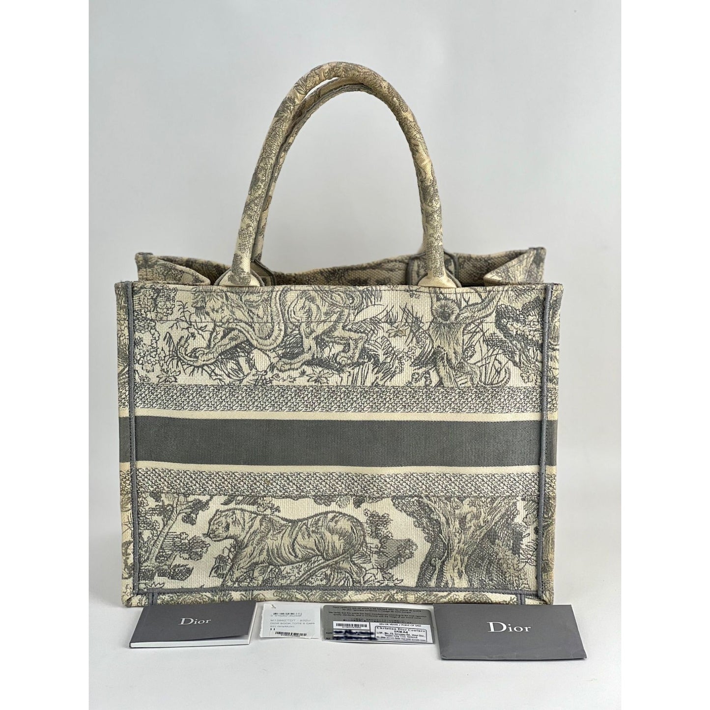 CHRISTIAN DIOR Medium Dior Book Gray Embroidery Tote