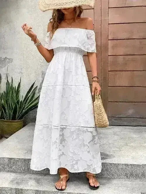 Off-Shoulder Short Sleeve Maxi Dress