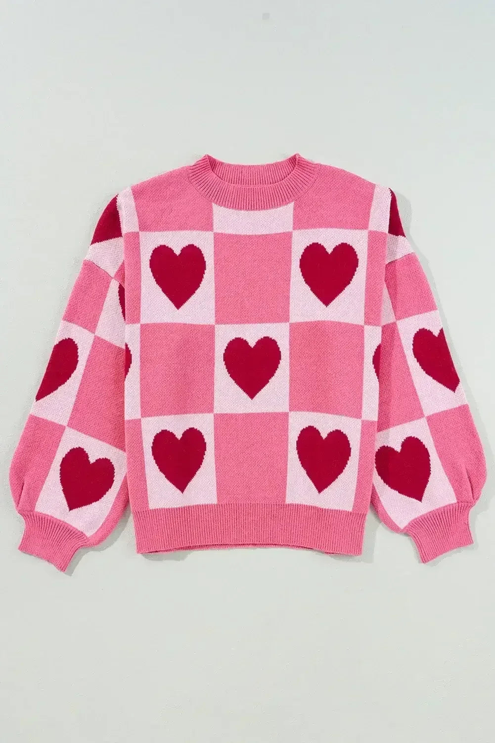 Pink Love Heart Checkered Valentine Knit Sweater