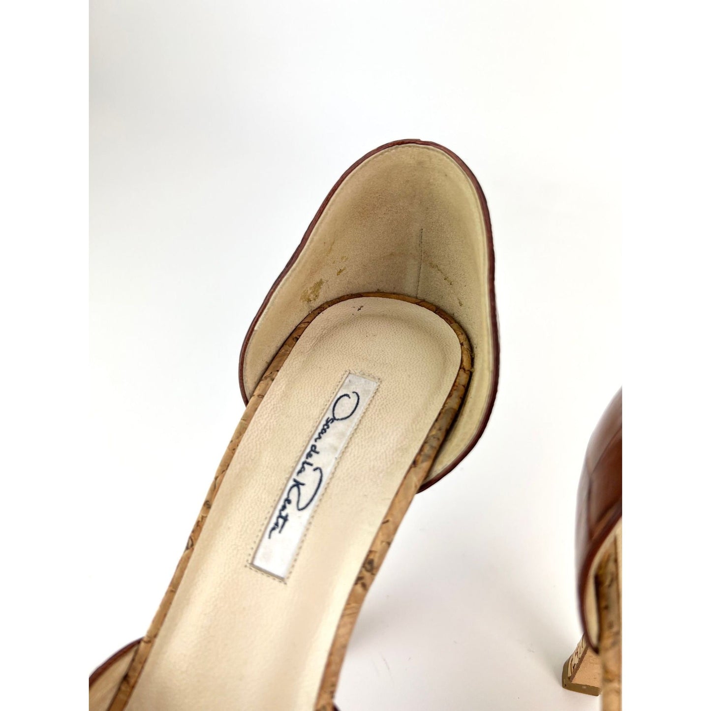 Oscar de la Renta Peep Toe Crocodile Cork Heel Shoe