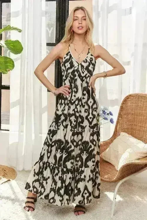 ADORA Crisscross Maxi Dress – Two-Tone V-Neck Evening Gown | Femstylo